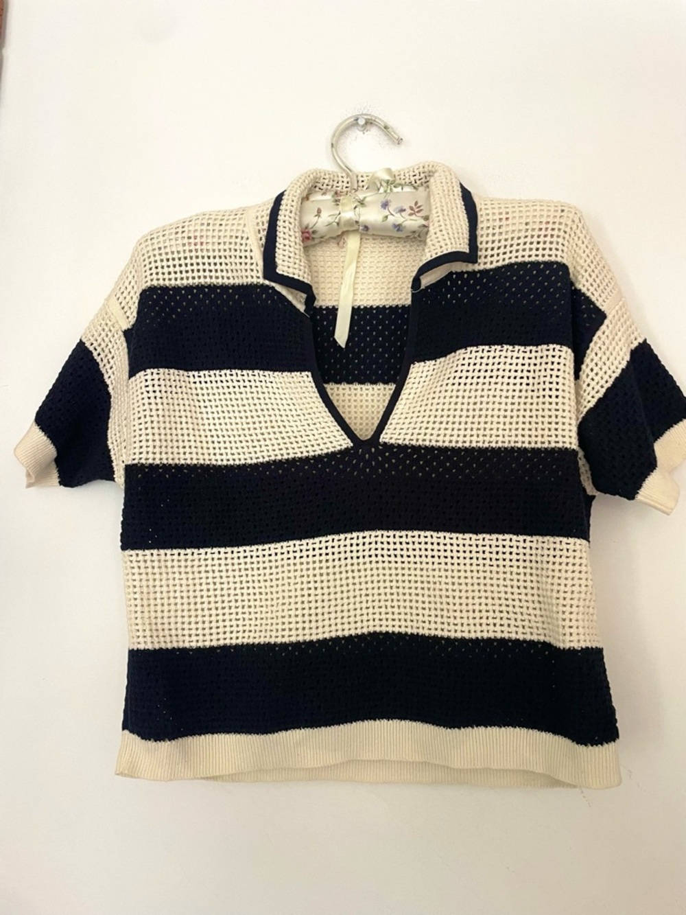 Vanessa Bruno Edaly Open Knit Polo Sweater Striped Cotton - Picture 7 of 10